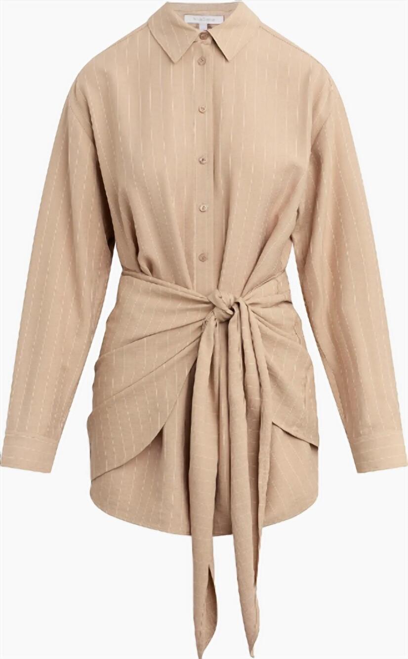 NEW FAVORITE DAUGHTER women's sweet talker dress in desert khaki pinstripe